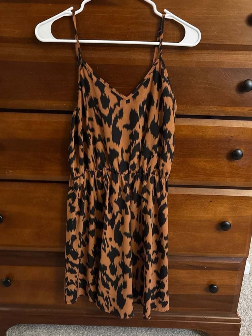SHEIN Leopard Print V-Neck Cami Mini Dress with Elastic Waist